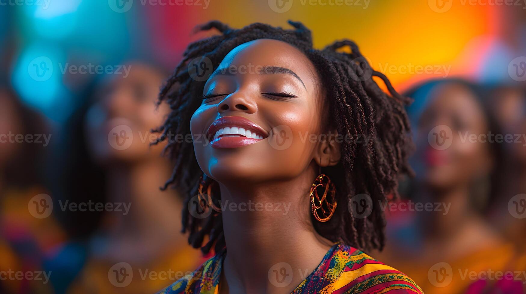 A vibrant church choir singing hymns during an Easter celebration with joyous expressions photo