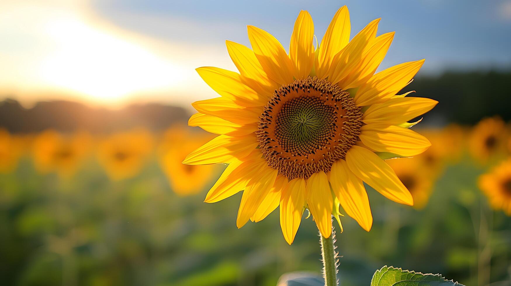 Blooming sunflower fields under a vast blue sky, symbolizing the warmth of summer photo