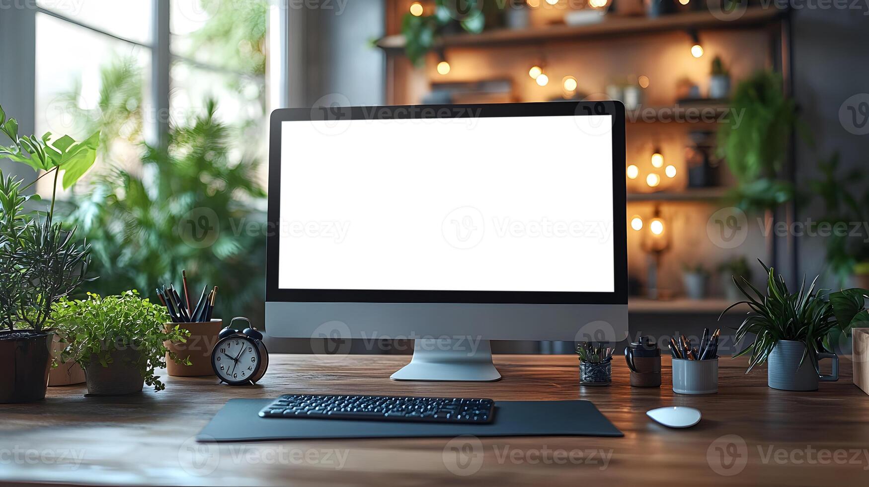 Clean workspace desk with modern setup computer. photo