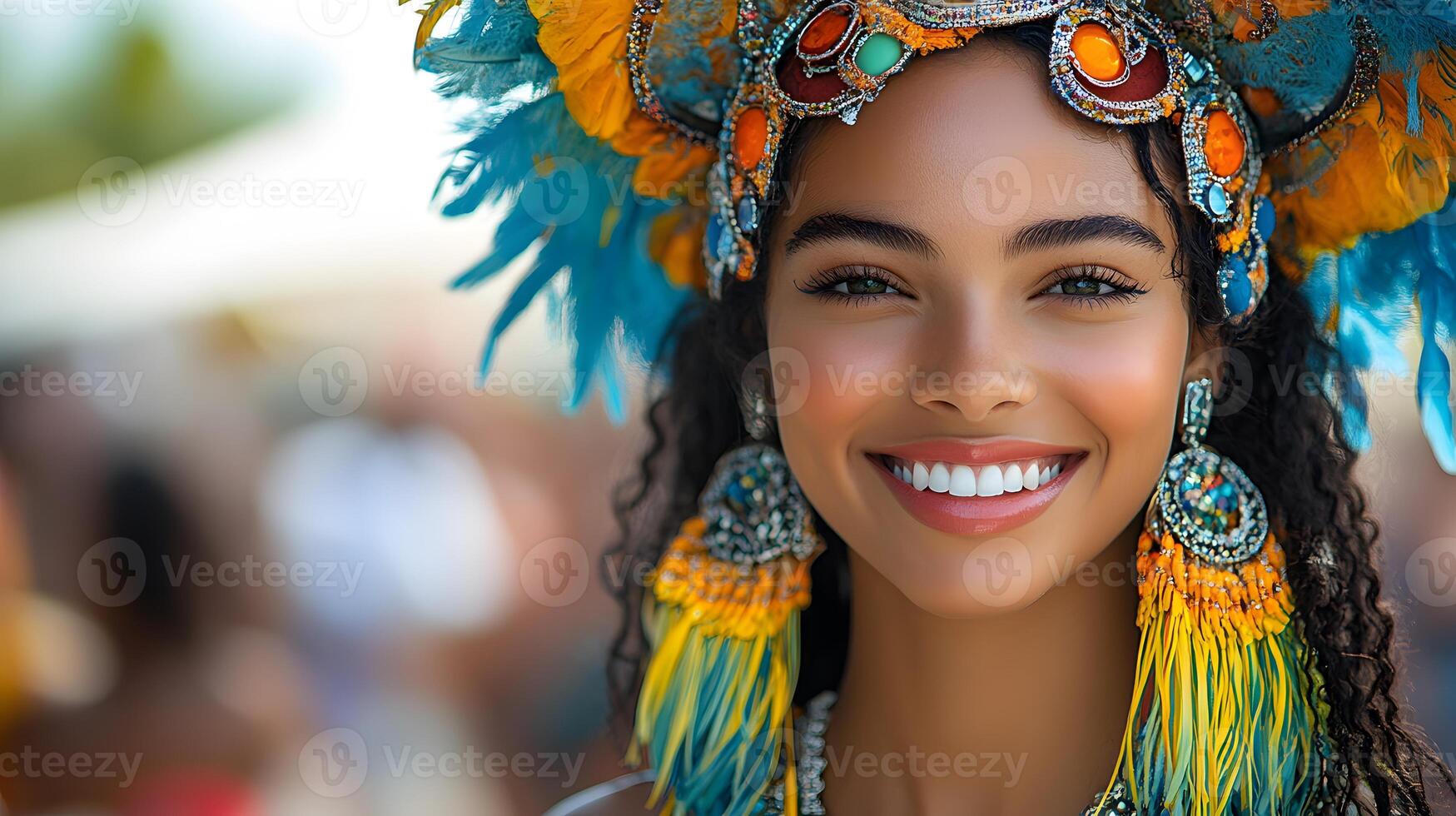Vibrant street parade during a carnival in Brazil, colorful costumes and masks, photo