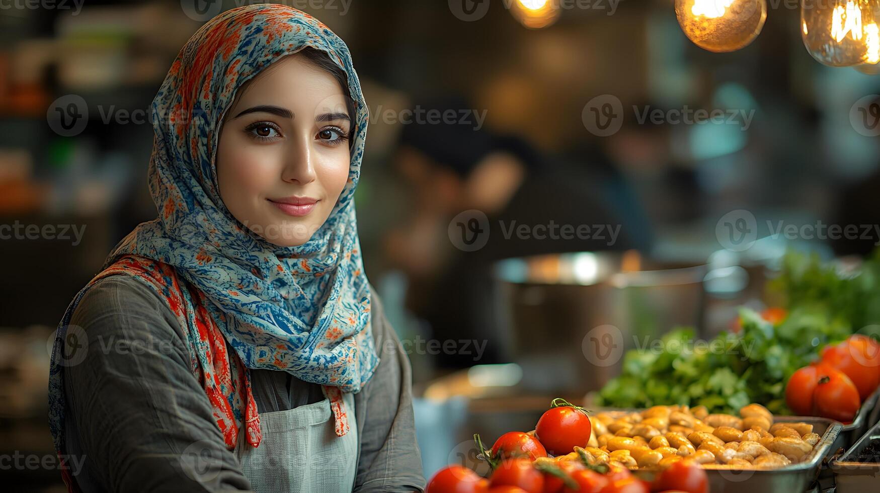 Mother preparing Suhoor in a cozy kitchen with warm lighting, photo