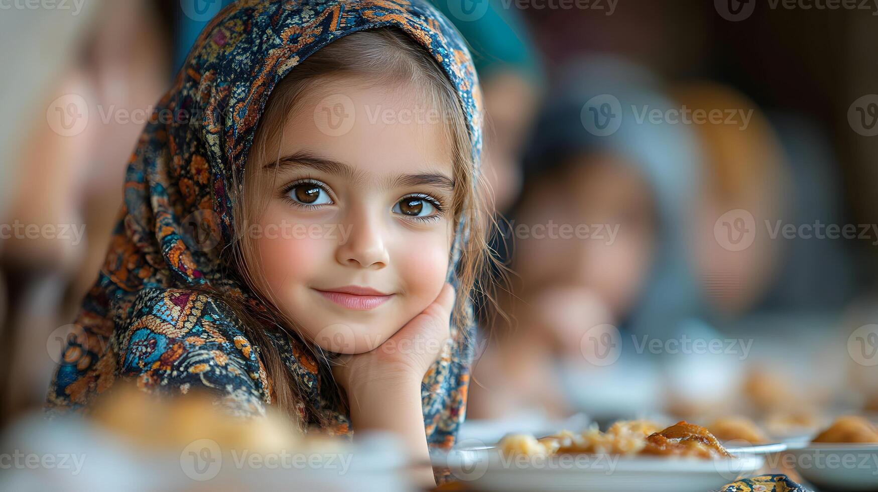 Kids learning about fasting while sitting with parents during Iftar, photo