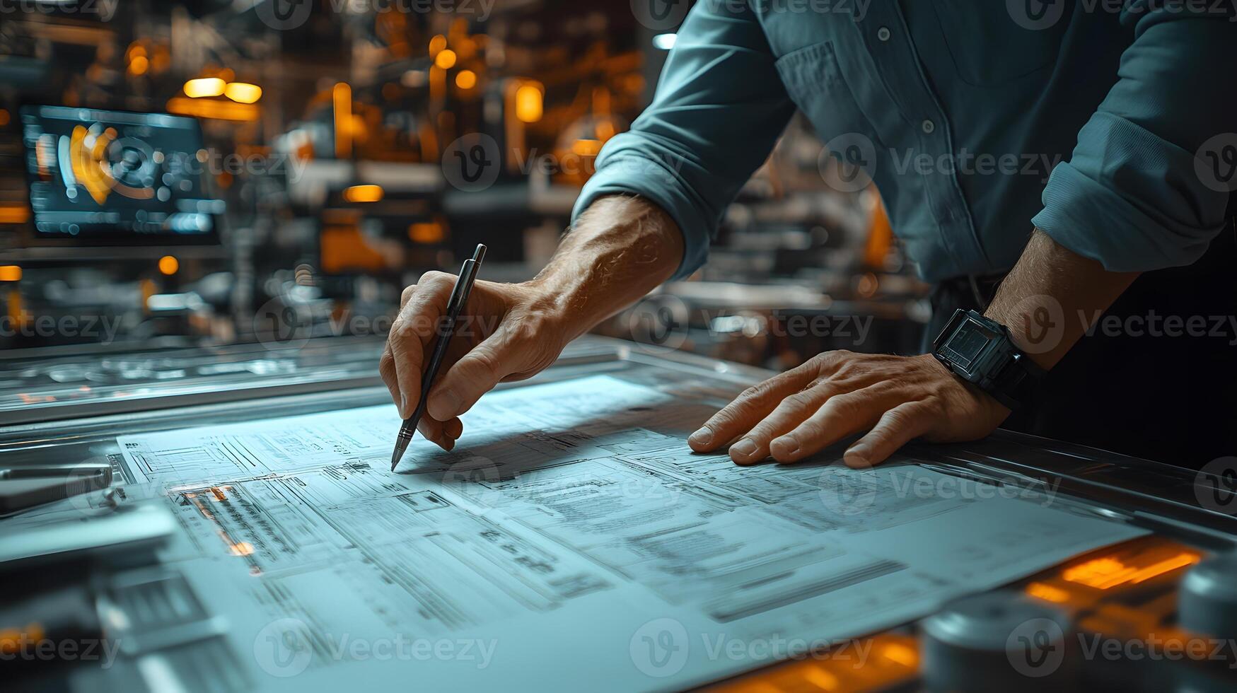 Insurance adjuster inspecting detailed policy documents alongside interactive 3D data, 8K detailed 3D animation render, photo