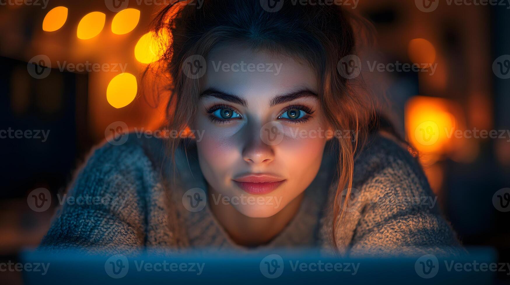 A tech-savvy content creator recording a tutorial using a high-quality camera setup and warm lighting, space for marketing text photo