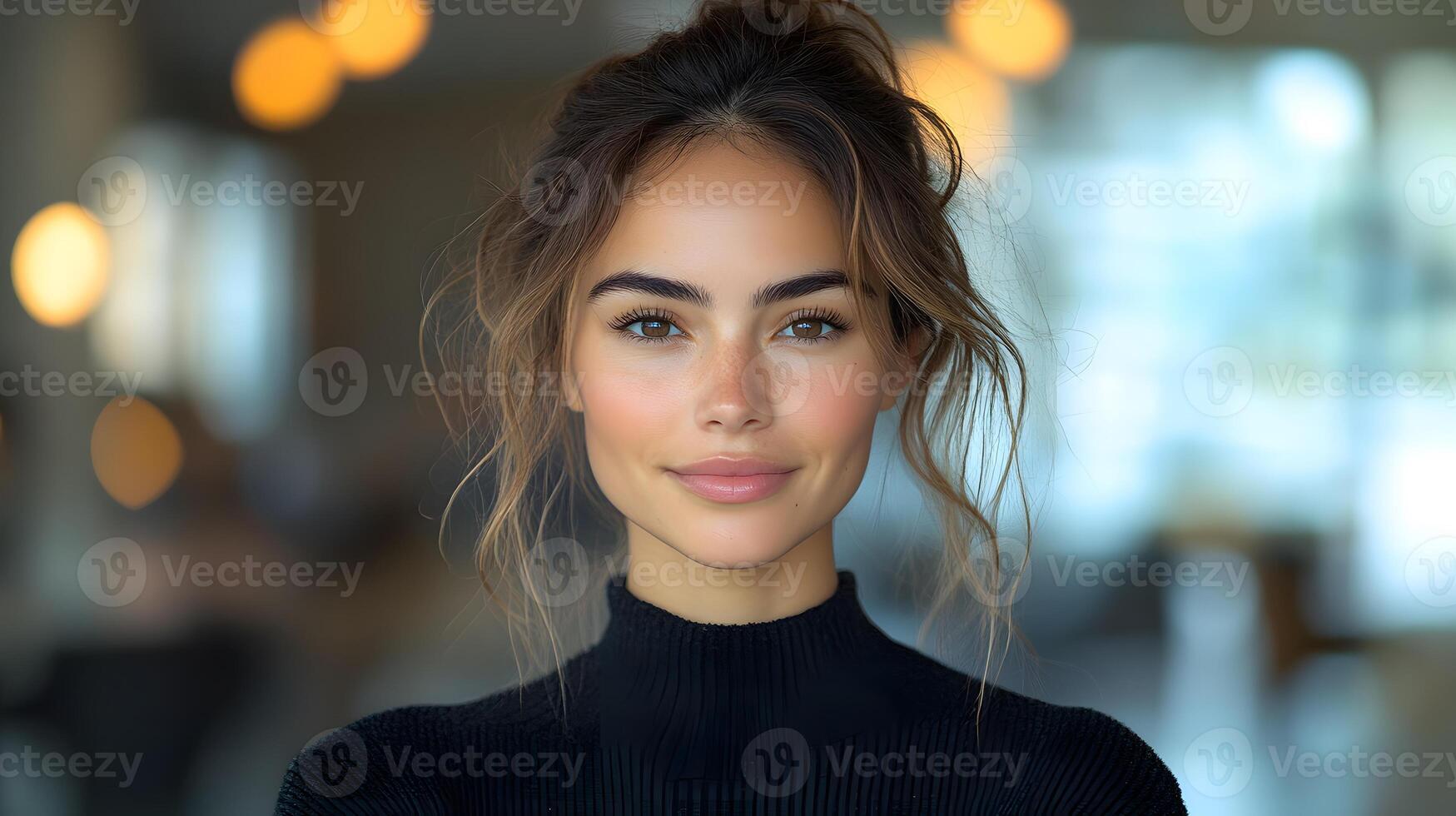 Portrait of a strong and determined woman looking ahead with confidence, empowering message, 8K high resolution with copy space photo
