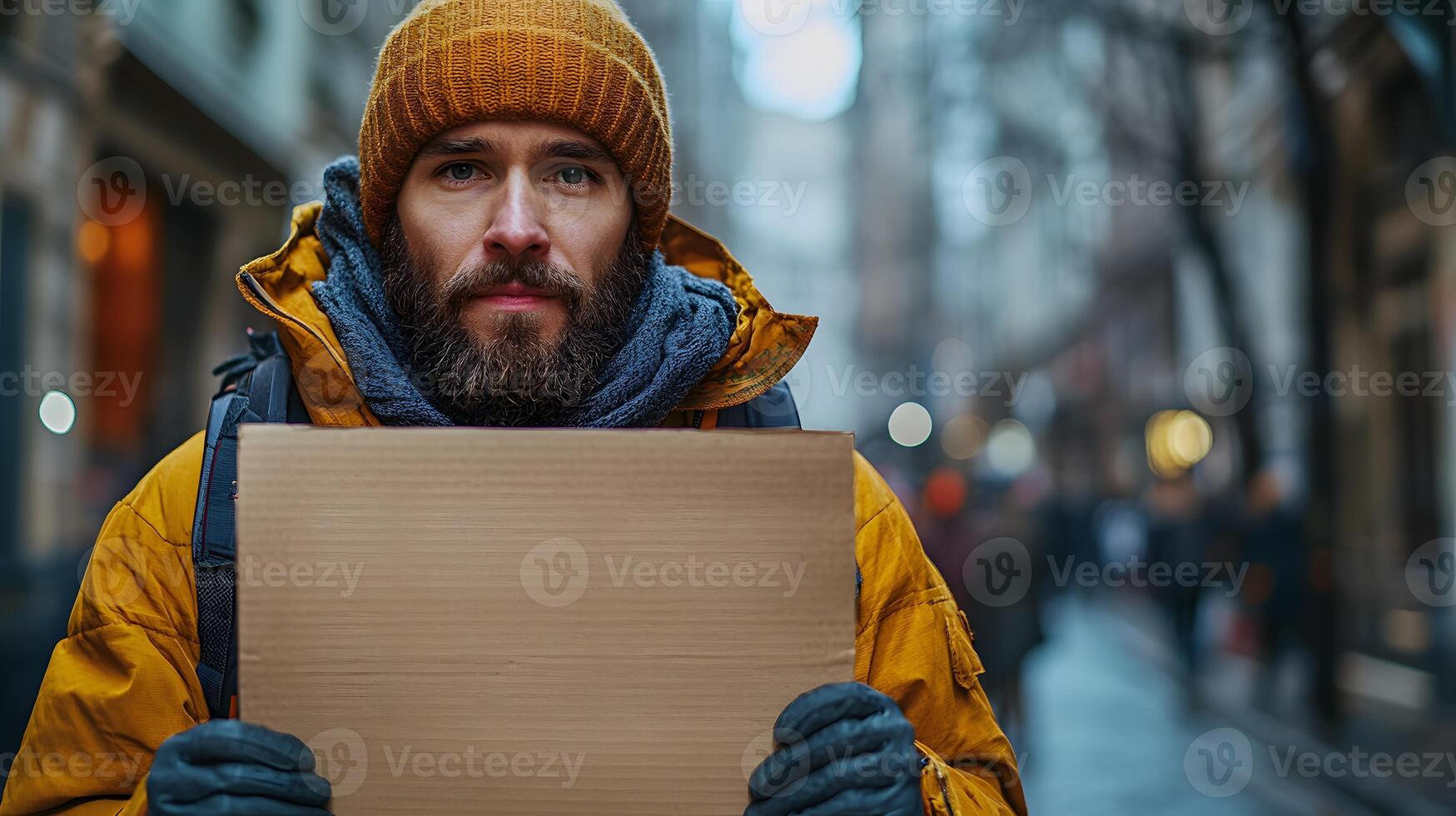 A labor protester holding a sign advocating for fair wages and better working conditions, 8K high resolution with copy space photo