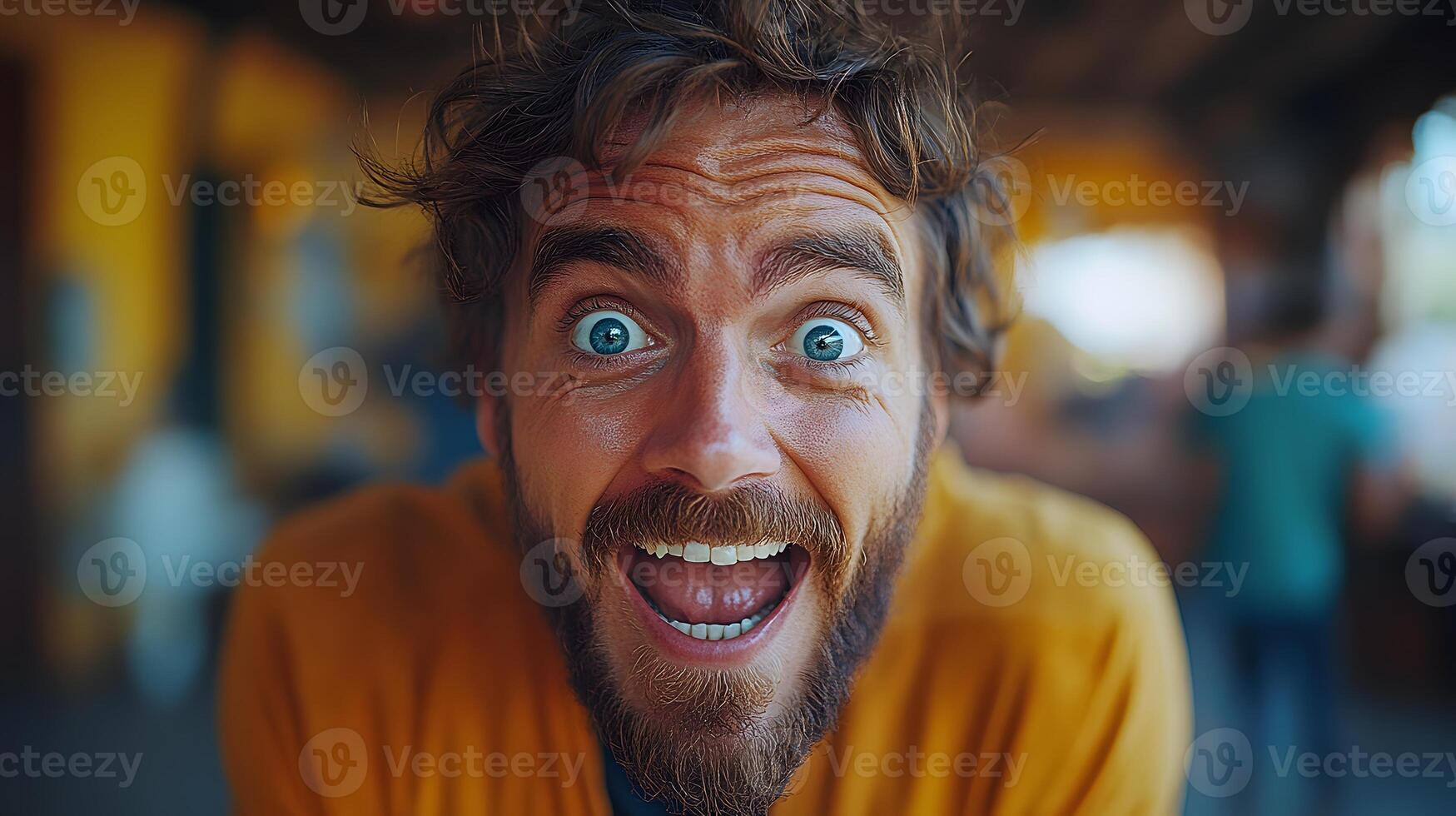 A hidden camera capturing a persons reaction to an April Fools prank, laughing and surprised, 8K high resolution with copy space photo