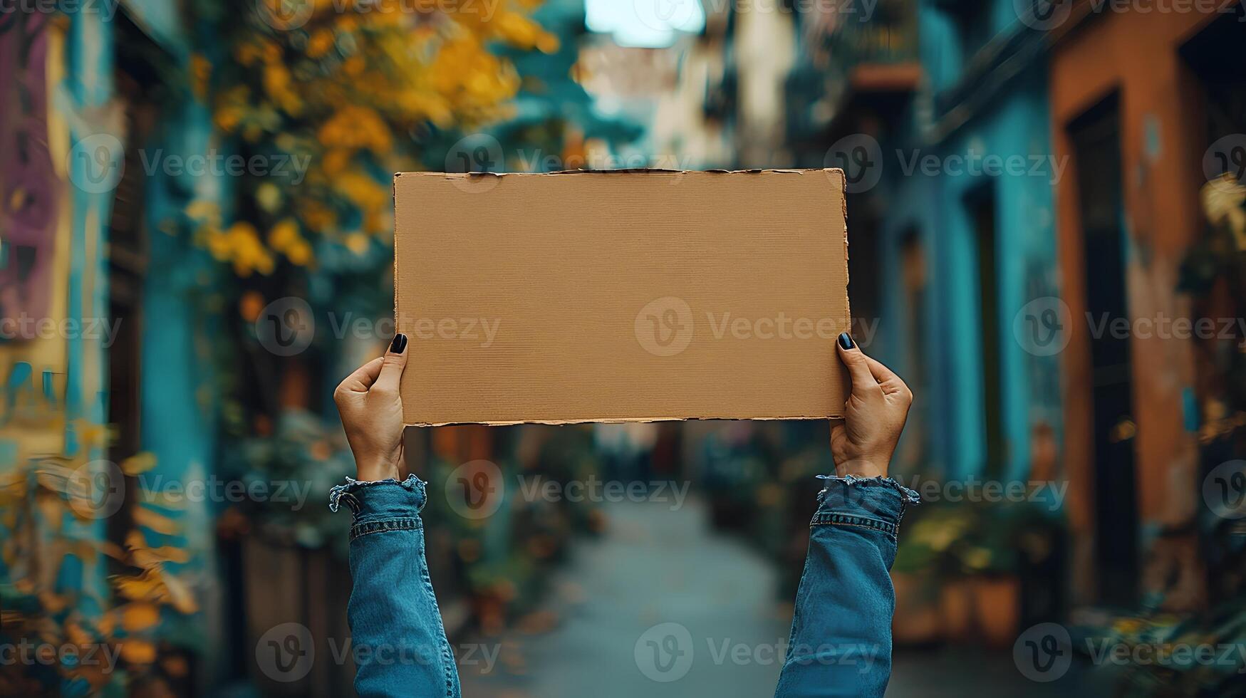 Powerful image of a person raising a sign promoting racial equality, activism and awareness, impactful scene, 8K high resolution with copy space photo