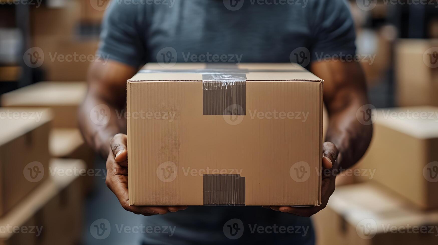 Residential movers organizing household items into labeled boxes, teamwork, efficient workflow, copy space photo