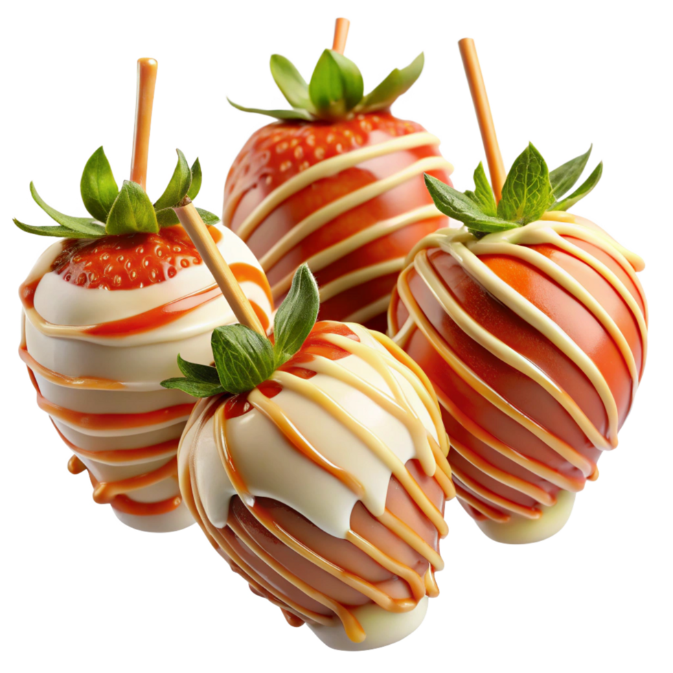 White Chocolate Covered Strawberries with Caramel Drizzle png