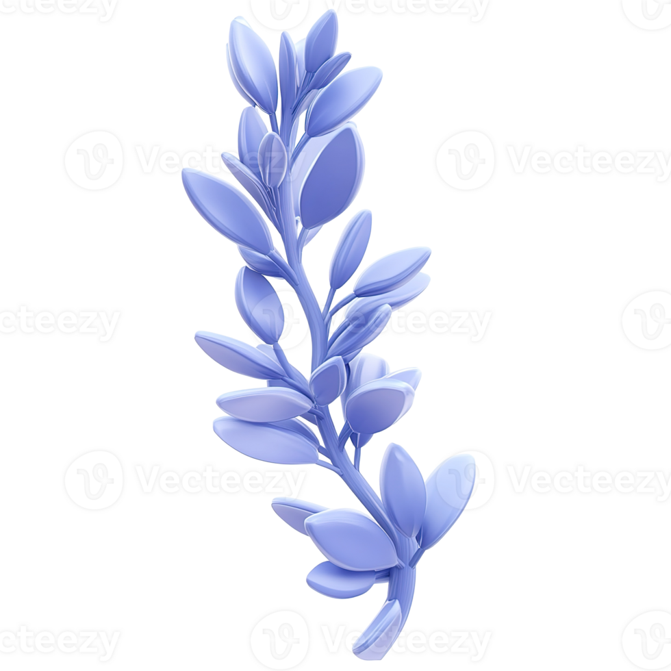 A stylized illustration of a slender branch with leaves isolated on transparent background png