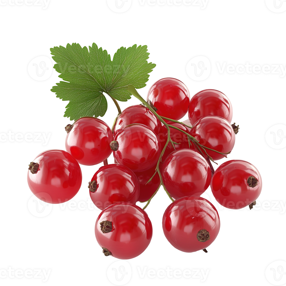 A bunch of vibrant red currants with a green leaf png