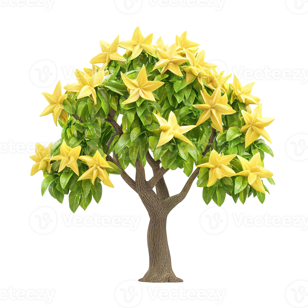 A decorative tree with bright yellow star shaped flowers png