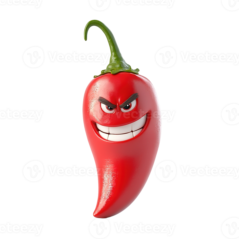 A Red Chili Pepper Cartoon Character Displays a Fiery Grin png