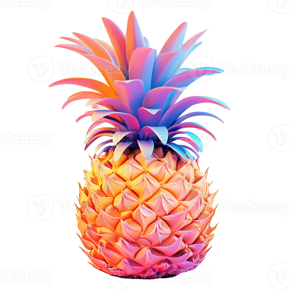 A colorful pineapple fruit with vibrant hues displayed in artistic manner png