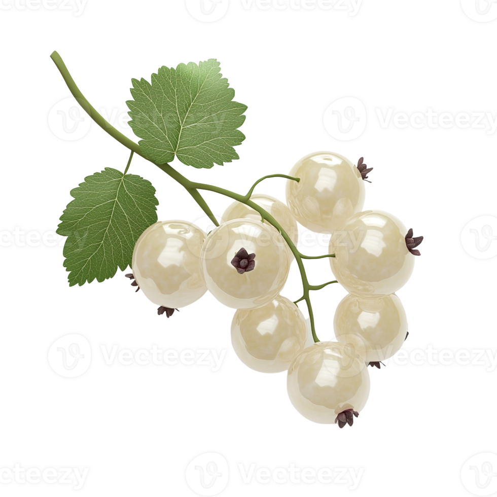 A close up studio image of white currant berries on stem png