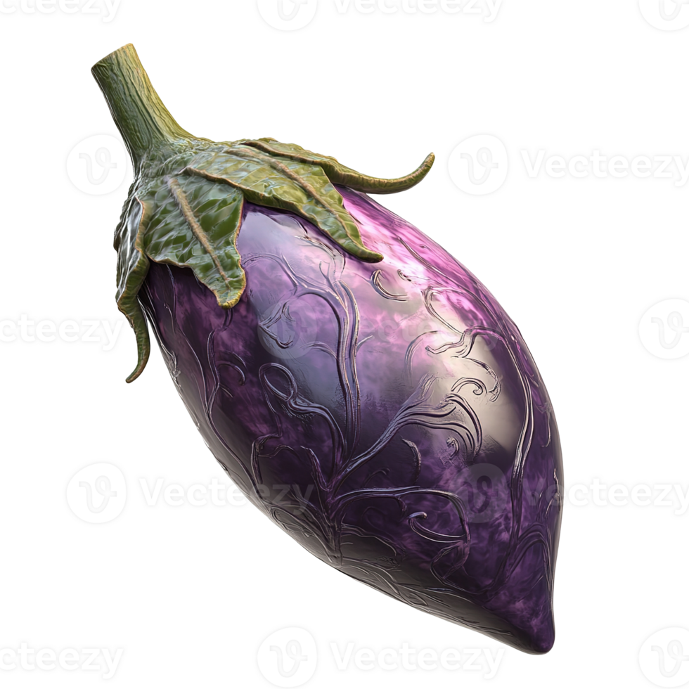A digitally rendered eggplant shows intricate ornate floral design details png