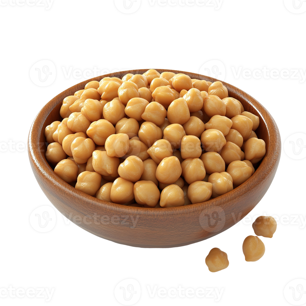 A wooden bowl filled with a pile of chickpeas is displayed png