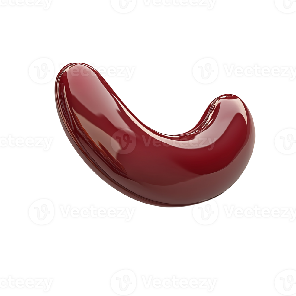 A smooth glossy deep red bean shaped object isolated on transparent background png