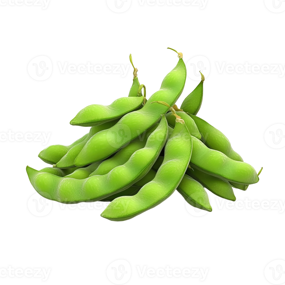 A pile of fresh green pods from a plant stem isolated on transparent background png
