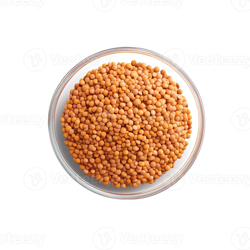 A clear glass bowl full of red lentils ready to use isolated on transparent background png