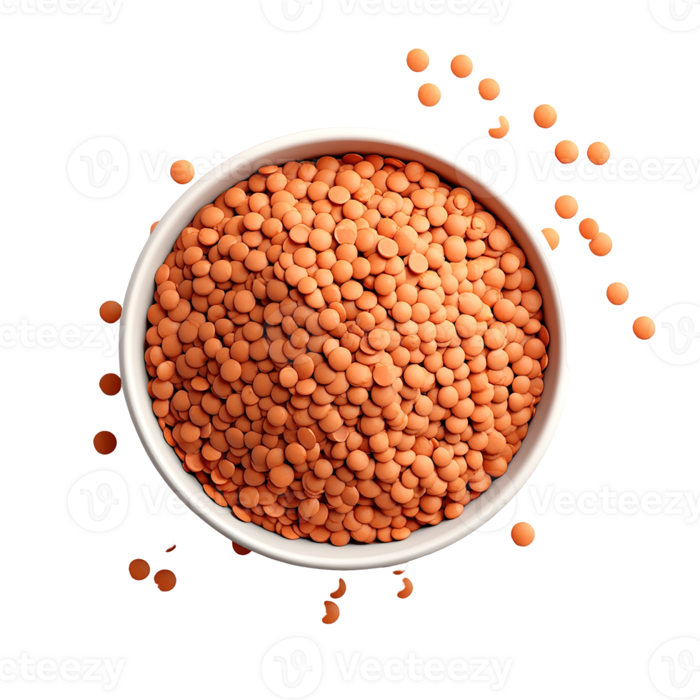 A full bowl of red lentils viewed from directly above isolated on transparent background png