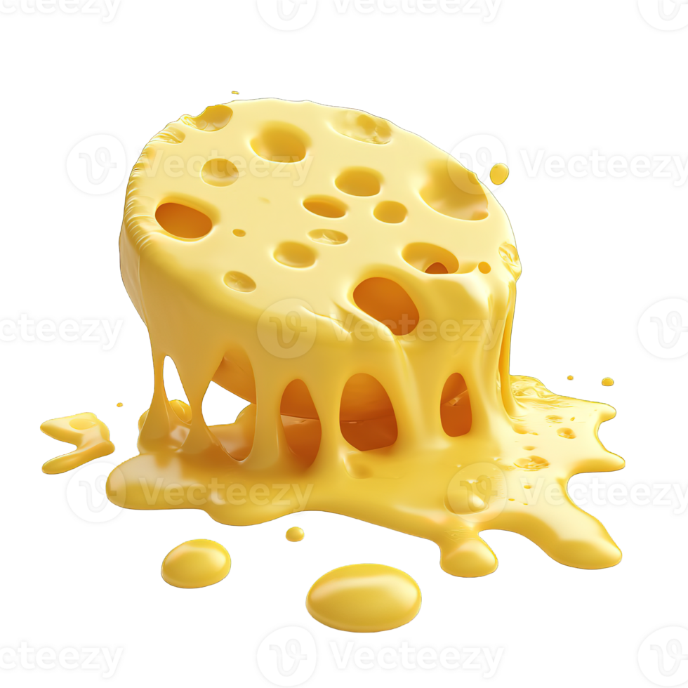 A block of cheese with melting and flowing golden texture png