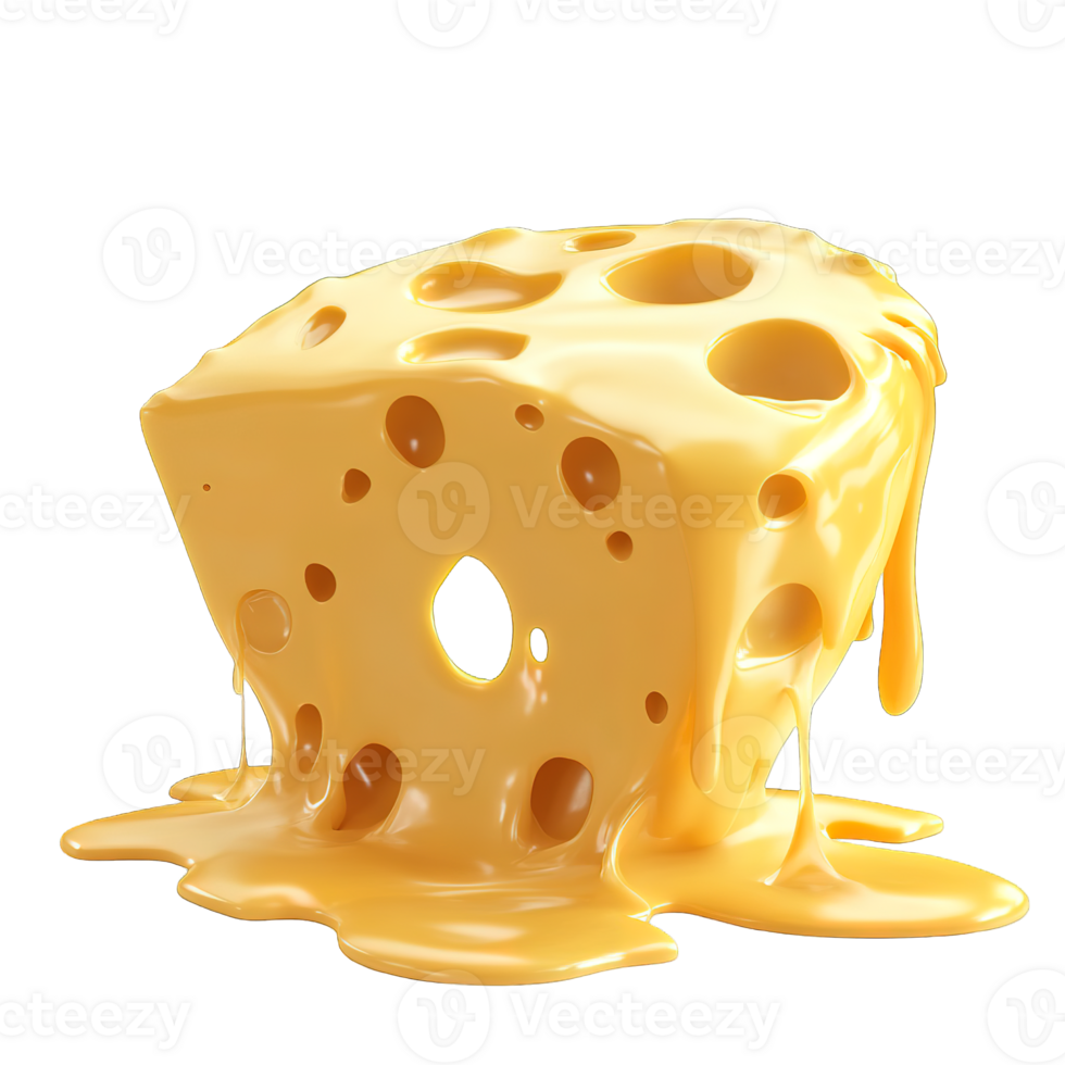 A large slice of cheese with melting and dripping golden cheese png