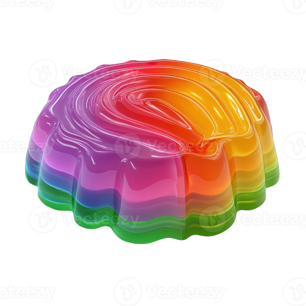 A colorful gelatin dessert with rainbow gradient appearance on black backdrop png