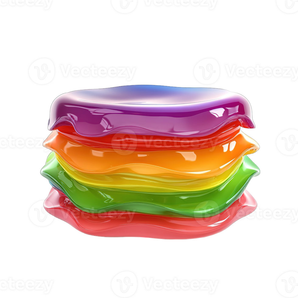 A stack of colorful glossy layers in rainbow hues isolated on transparent background png