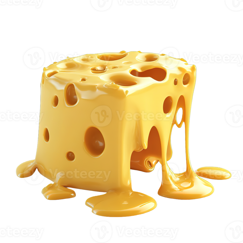 A block of cheese with holes and melting from sides png