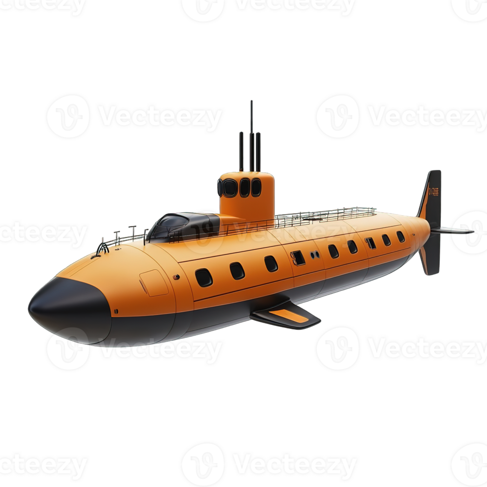 A detailed and modern yellow submarine underwater exploration vehicle png