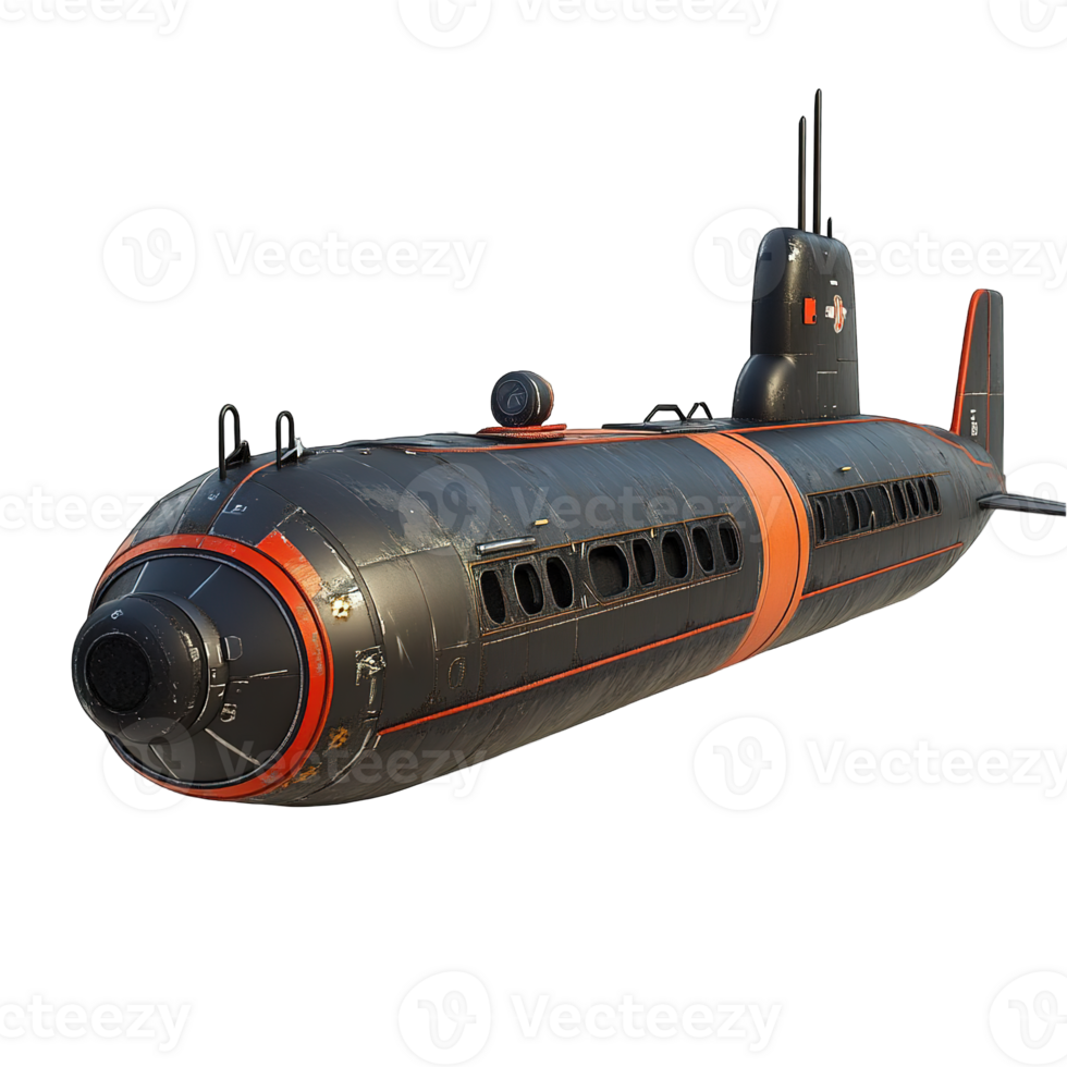 A detailed side view of a modern submarine illustration png