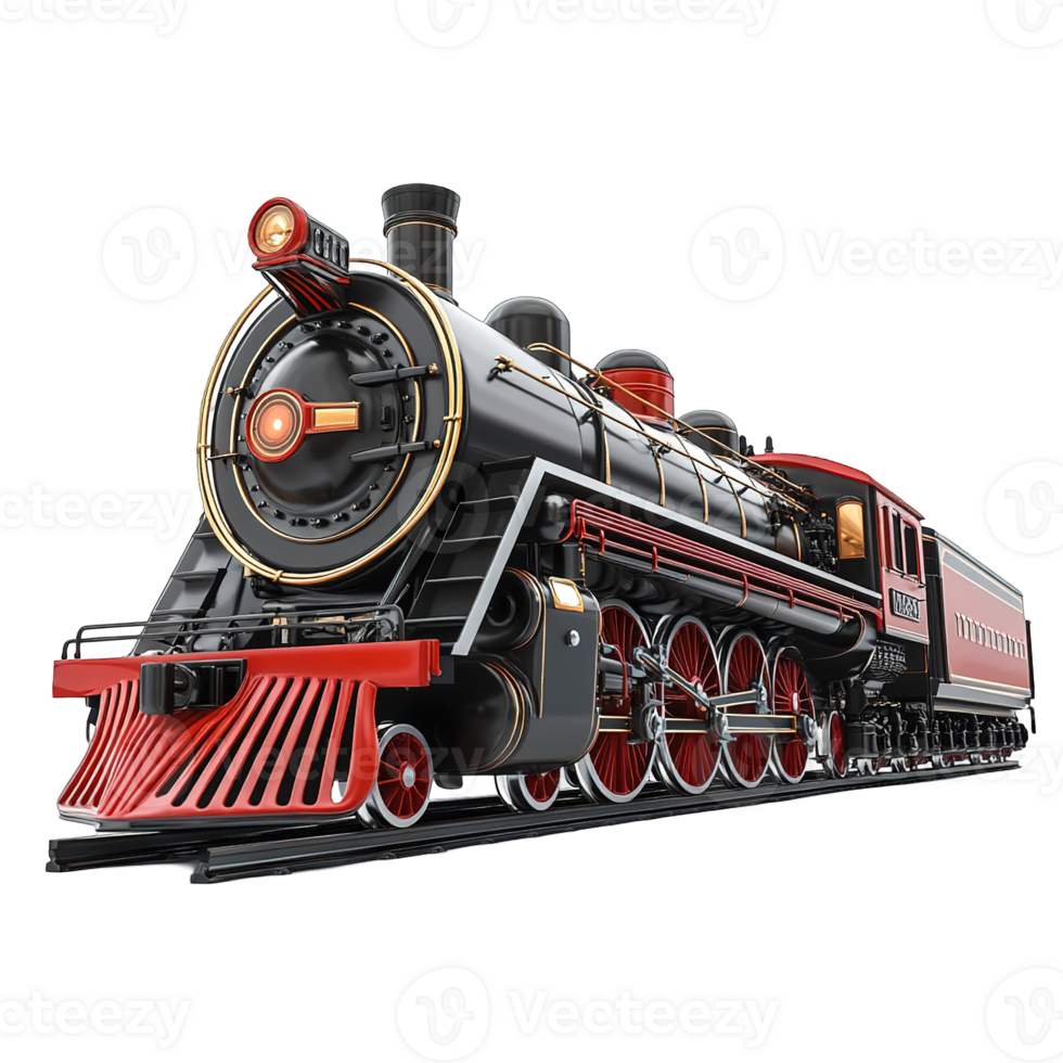 A detailed illustration of an antique black and red train png