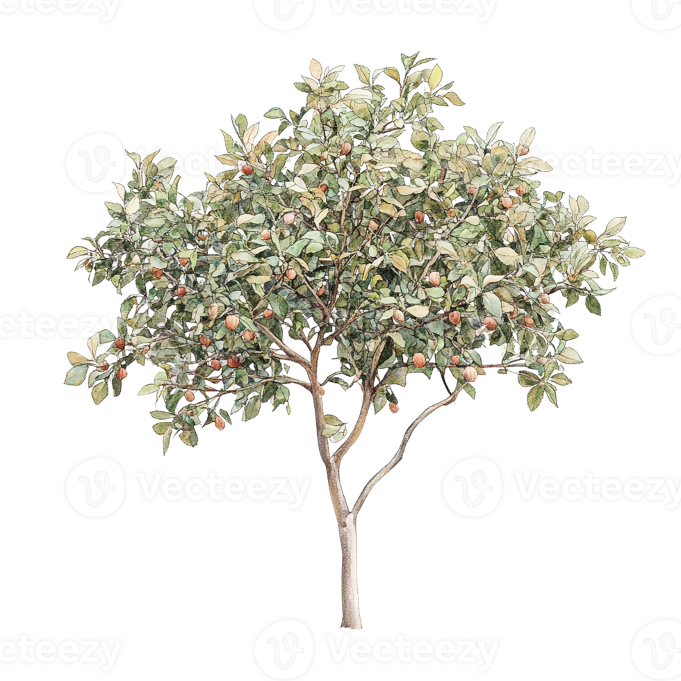 A detailed illustration of a tree with small round fruits png