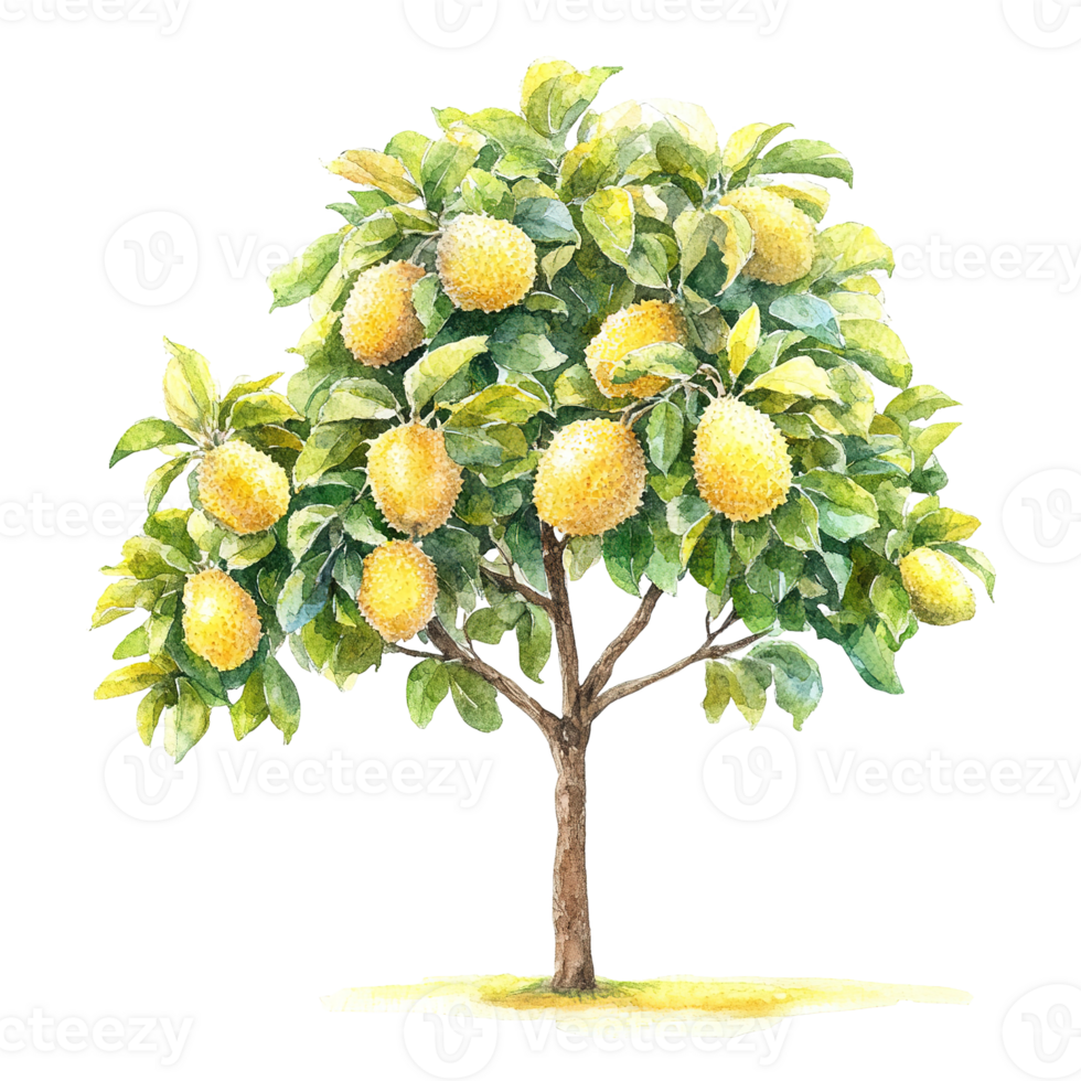 A watercolor painting of a tree laden with yellow fruit png