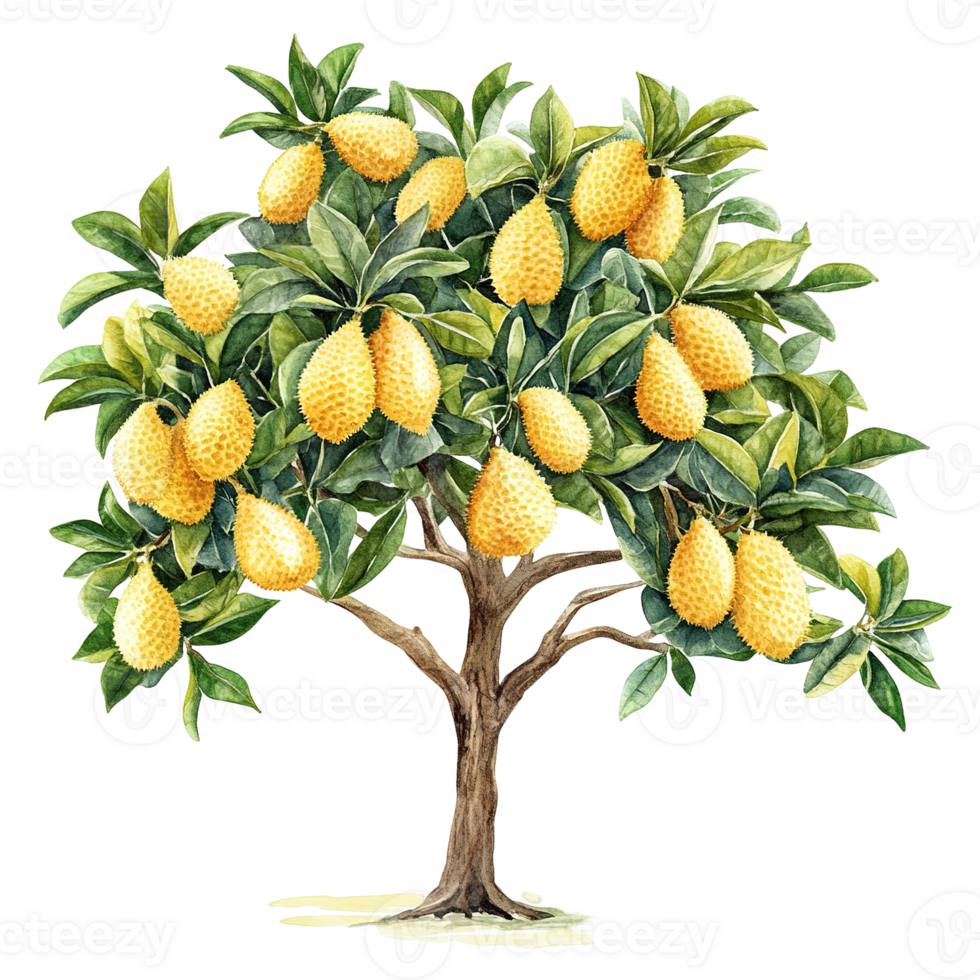 A watercolor illustration depicting a fruit laden tree with many fruits png