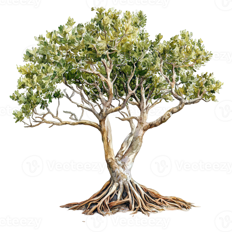 A painted illustration depicts a tree with prominent exposed roots png
