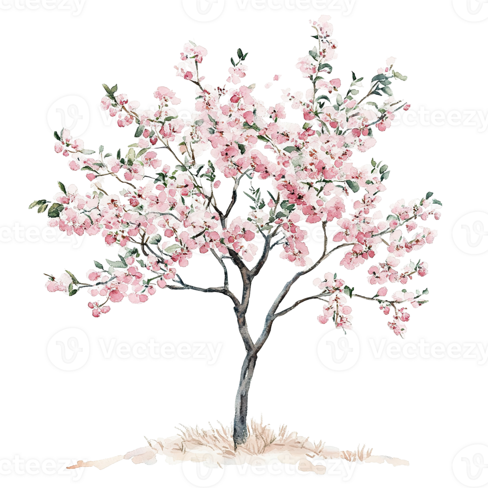 A blooming pink blossom tree with delicate flowers and branches png