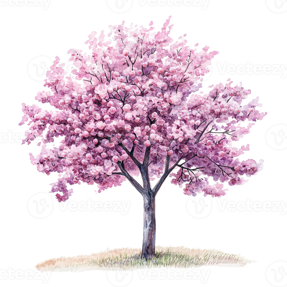 An elegant painting of a blooming tree with pink flowers png