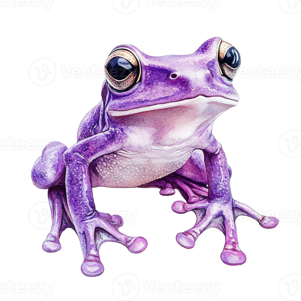 A beautiful watercolor illustration depicting a vibrant purple frog png