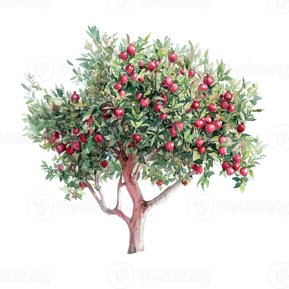An illustrative depiction of a fruit bearing tree with red fruits png