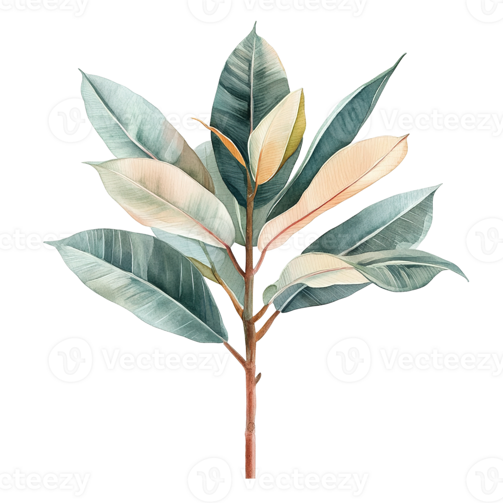 Beautiful watercolor depiction of a plant with variegated leaves and stem png