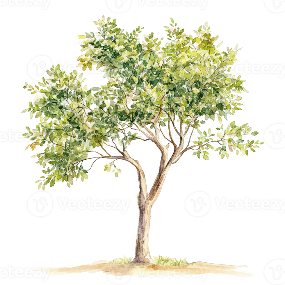 A watercolor painting depicting a full tree with green foliage png