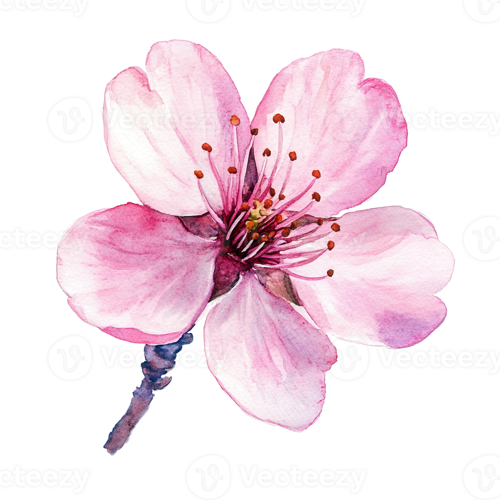 A close up watercolor illustration of a single pink flower png