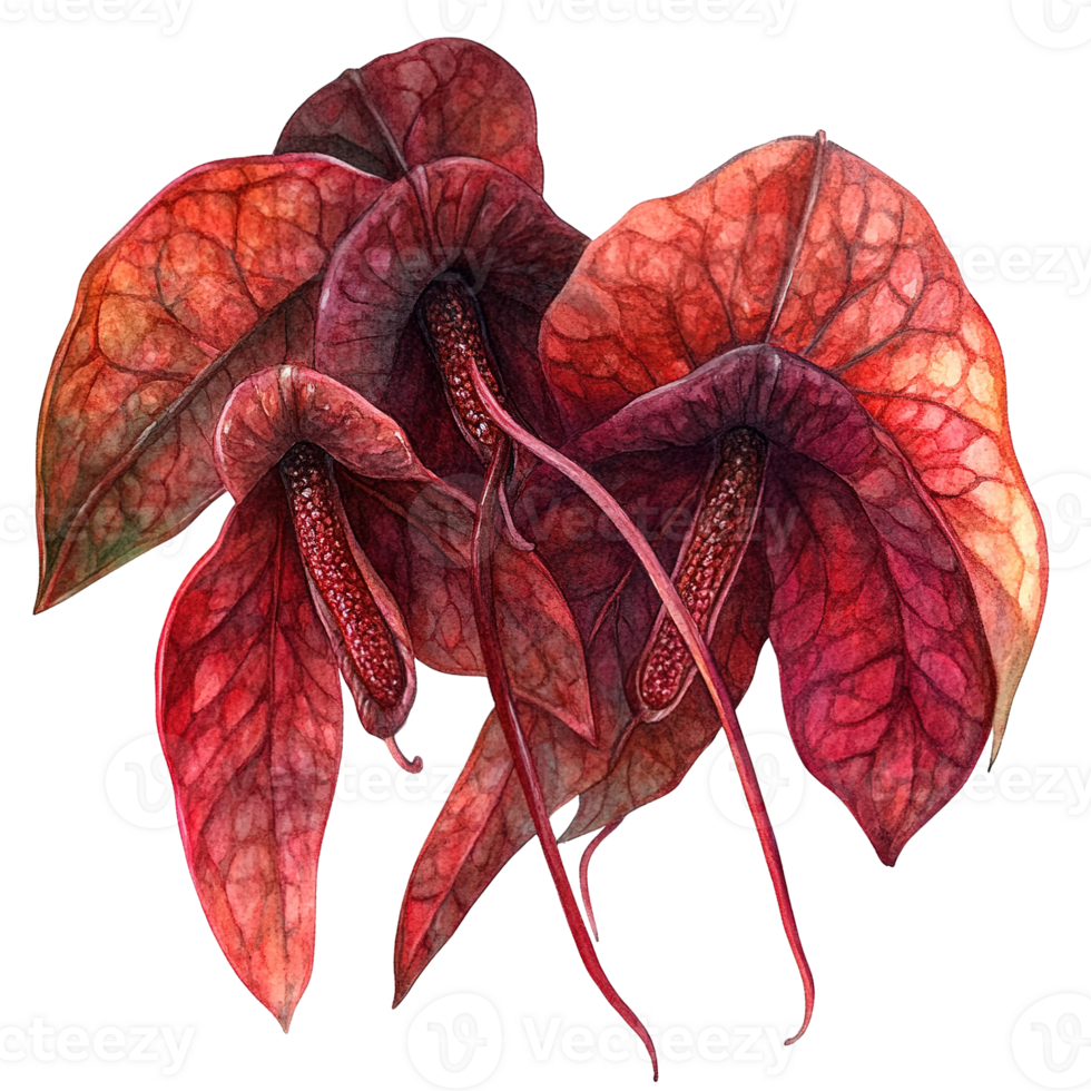 An artistic watercolor depiction of vibrant red floral arrangements png