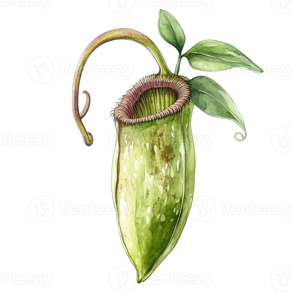 An illustration of a pitcher plant with leaves in art style png