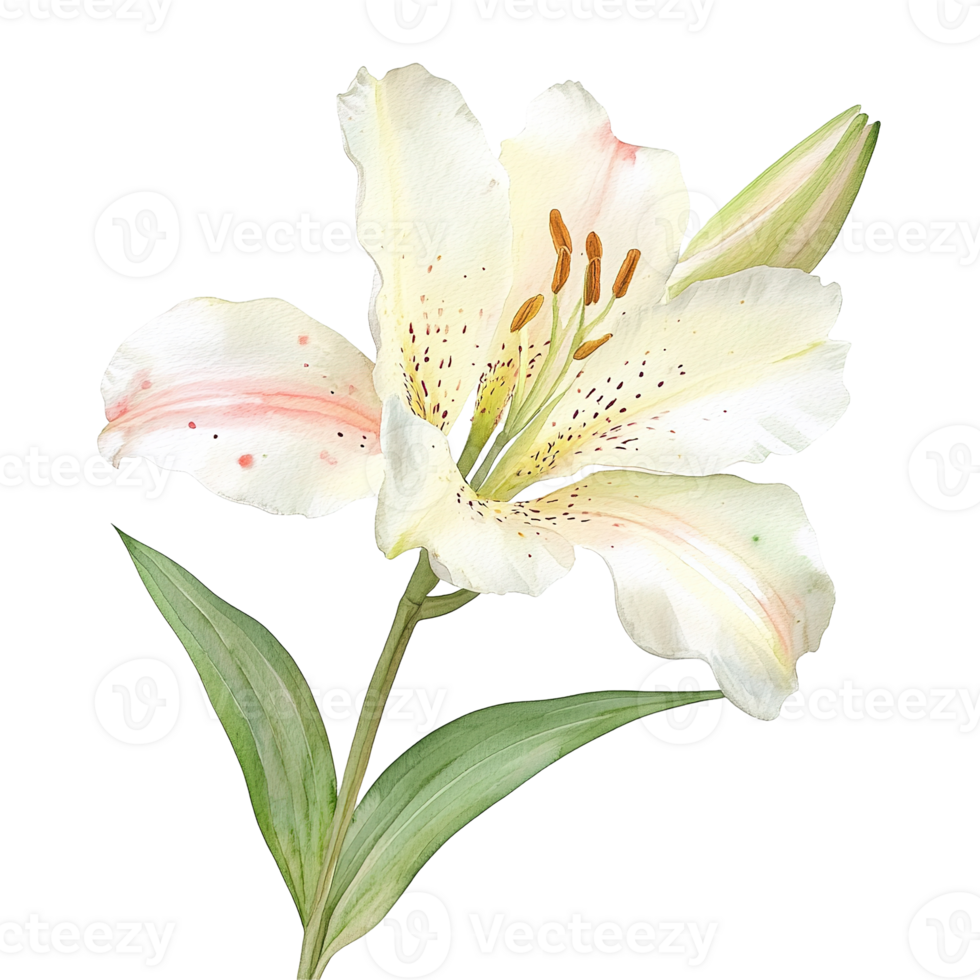 A beautiful and elegant watercolor painting of a white lily flower png
