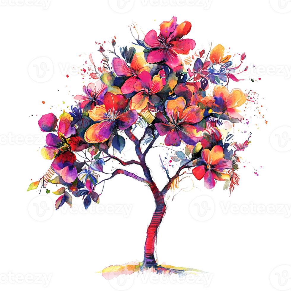 A colorful artistic illustration of a blossoming flowering tree png