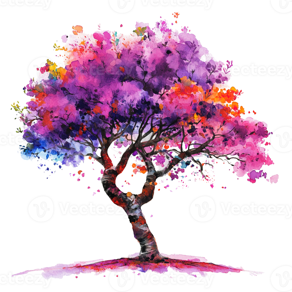 A beautiful watercolor painting depicting a colorful flowering tree png